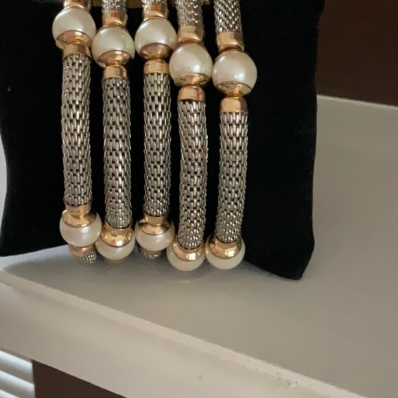 PREMIER silver heavy mesh wrap bracelet bracelets with pearls - Picture 3 of 3
